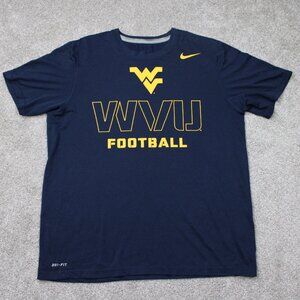 Nike West Virginia Football Shirt Mens Large Blue Dri-Fit Short Sleeve Pullover